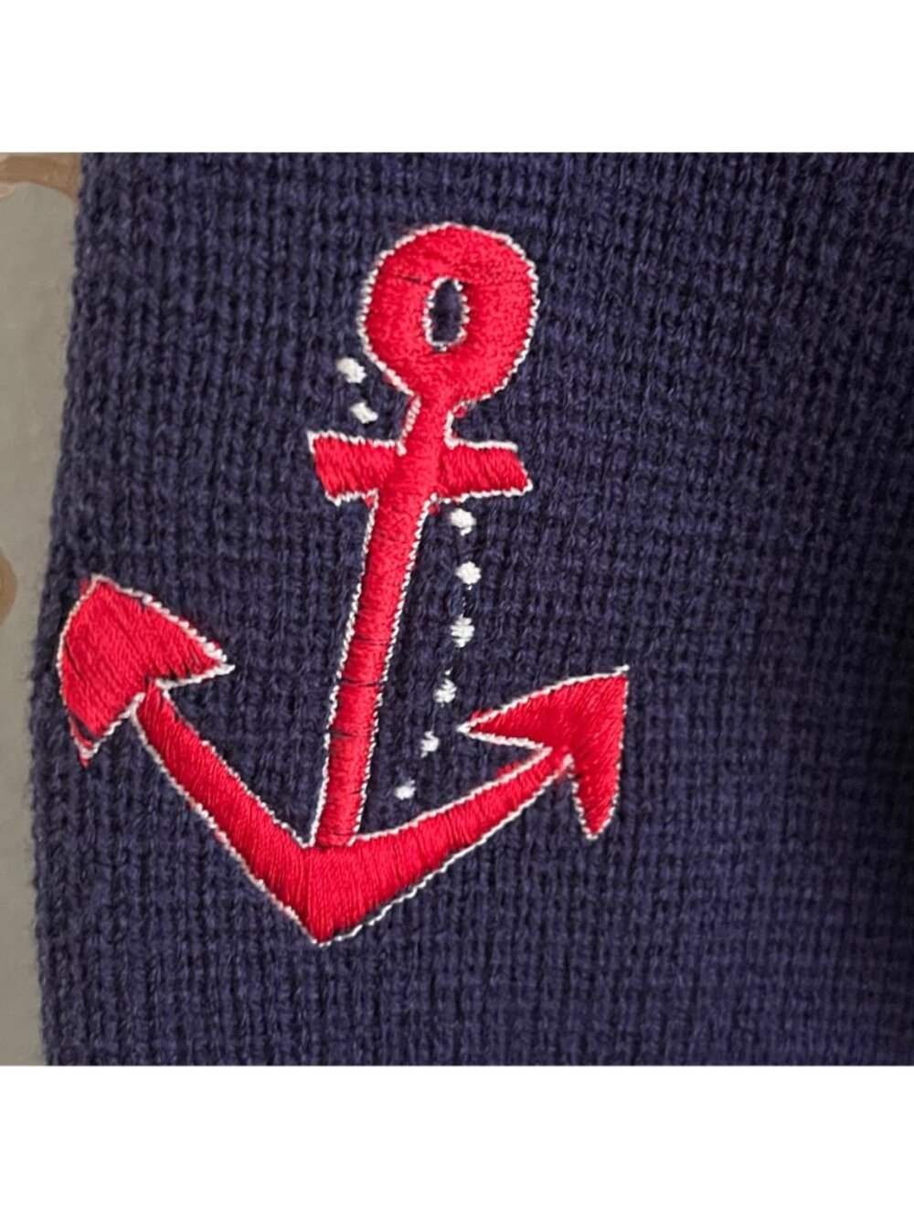 Vintage LeRoy Womens Zip Sweater Size L Navy Nautical Sailboat Anchor Coastal - Picture 9 of 12